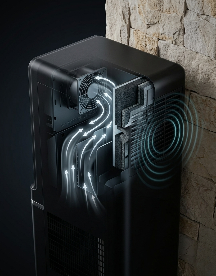 Air intake — humid atmosphere drawn into the unit through HEPA pre-filter